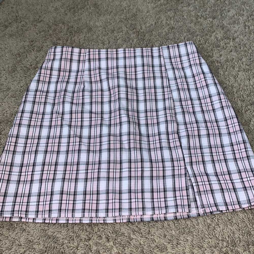 Pink plaid skirt